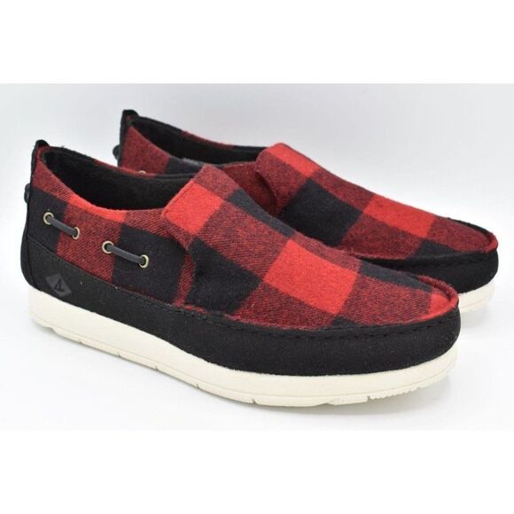 Sperry Mens Size 11.5 Moc Sider Buffalo Check Plaid Red Wool Blend Slip On Shoes - Picture 3 of 11